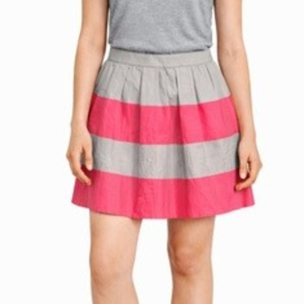 J.Crew Skirt Size 12 Gray Pink Stripes Mini Pleated Side Zip Fully Lined Spring